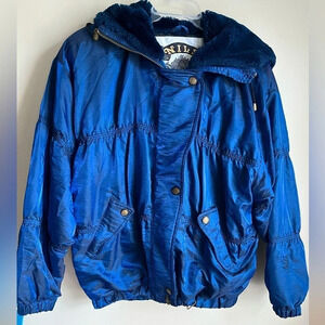 NILS‎ Hooded Ski Jacket Vintage Womens 12 Iridescent Blue Retro Snow Winter Warm